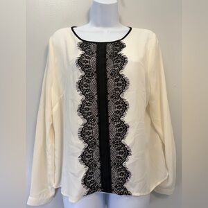 Covington Cream and Black Lace Accent Top